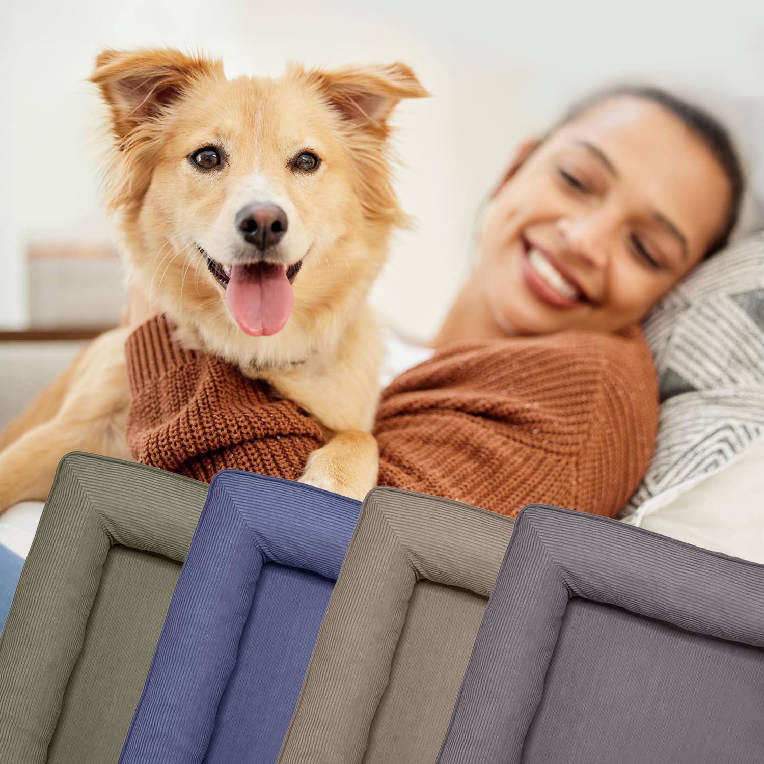Lumaland Cama ortopédica para Perros de Pana | Sofá ergonómico para Perros Grandes | Base Antideslizante | Relleno y Funda Lavable | Cesta para Perros con Espuma viscoelástica