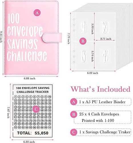 Miniatura 2 de Desafío de ahorro de dinero de 100 sobres, carpeta de desafío de 100 sobres 2023, forma fácil y divertida de ahorrar $5,050, planificador de