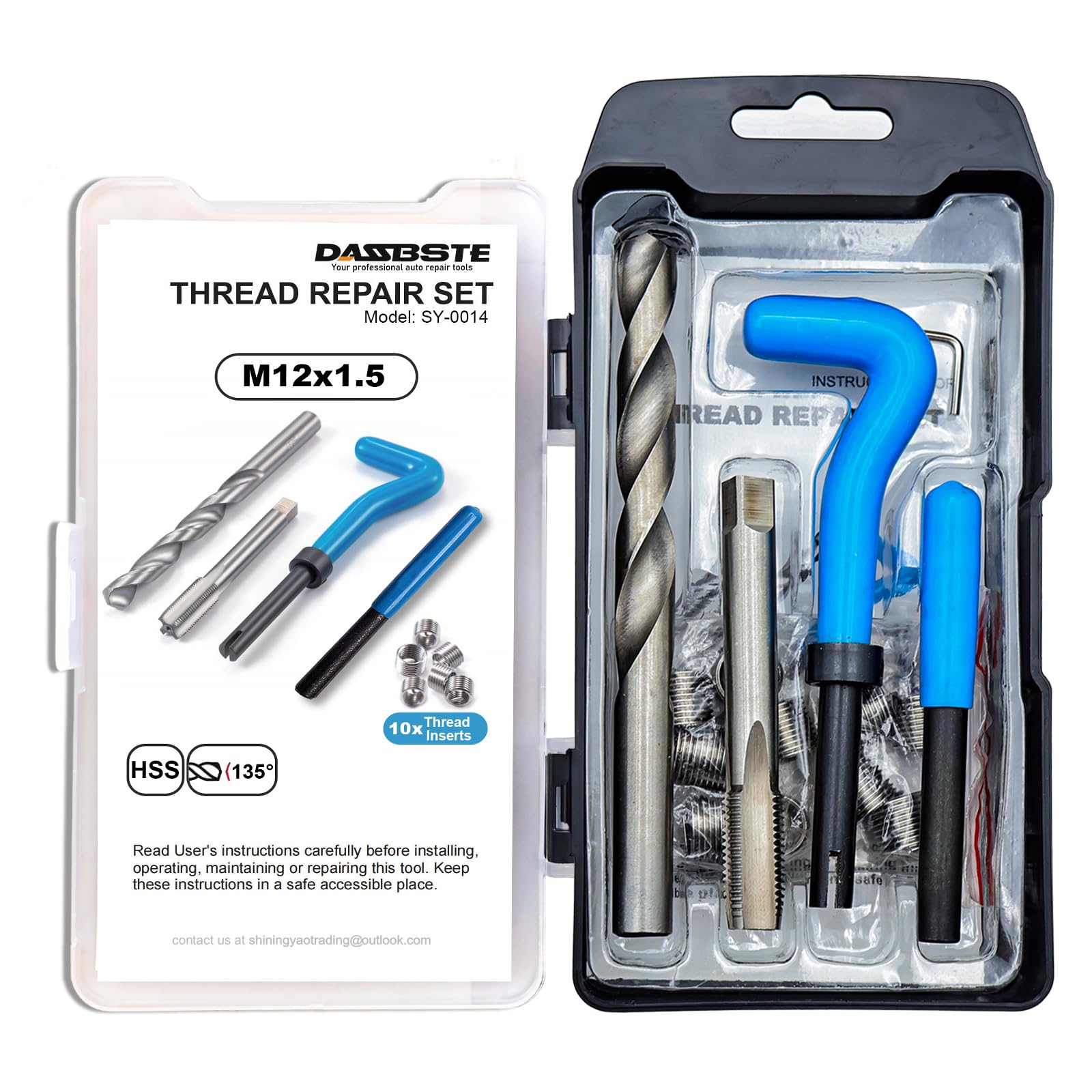 Zestaw narzędzi do naprawy gwintów M5, M6, M8, M10, M12, M14, do wyboru, do aluminium, tworzywa sztucznego i metalu (M12 x 1,5)
