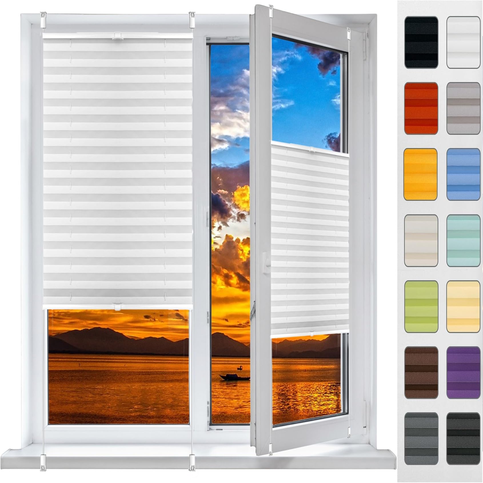 Plisseerollo Fensterrollo Faltrollo Jalousie 20 x 35 cm, Nach Maß Qualität Ohne Bohren, Premium Plissee Faltrollo Ohne Bohren, Plissee Sonnenschutzrollo, für Fenster & Tür, Weiß