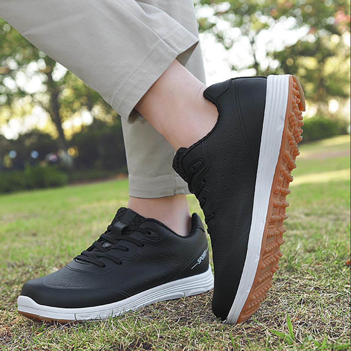 Zapatos de Golf Impermeables para Hombre Zapatillas de Golf con Cordones, Antideslizantes para Exteriores y Entrenamiento
