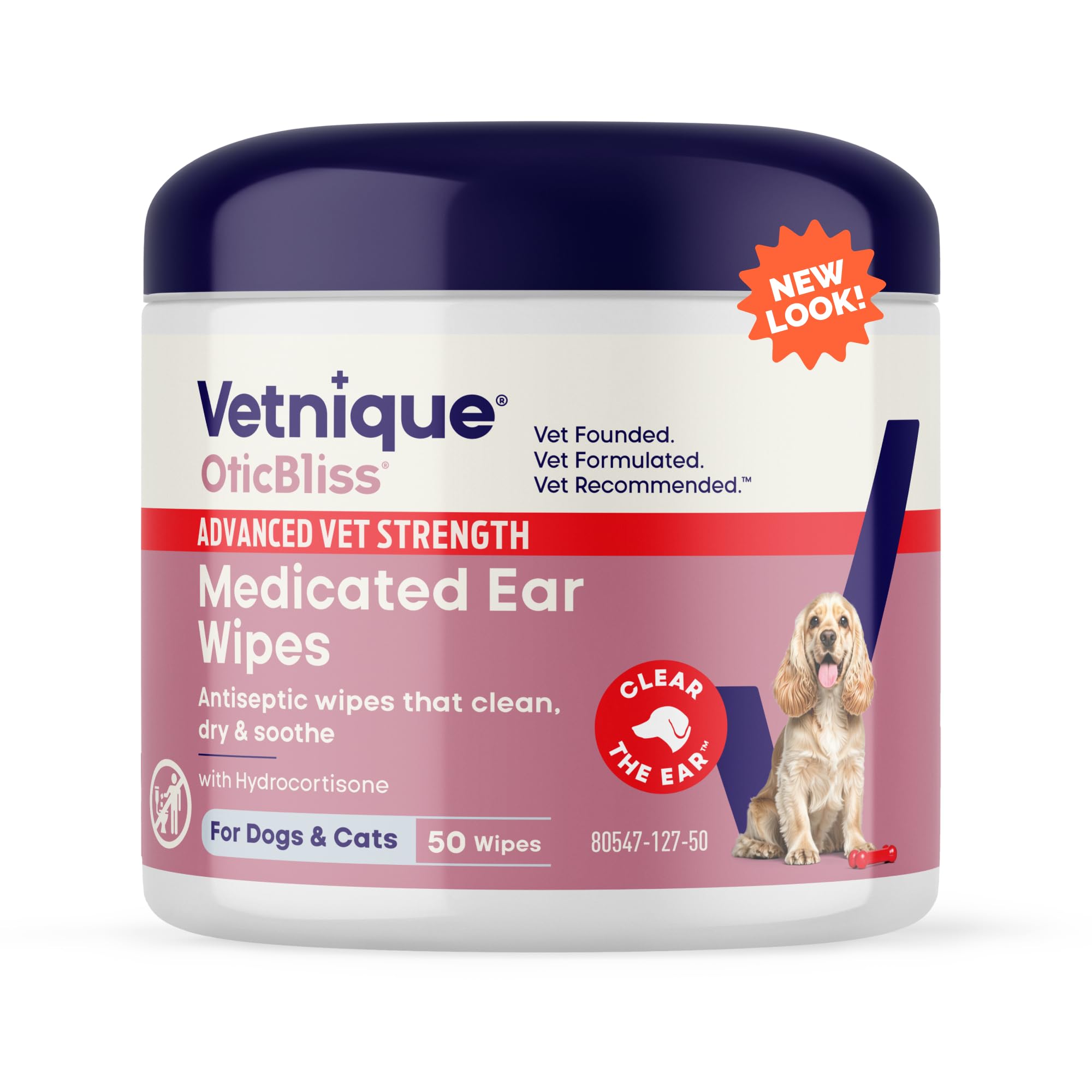 Vetnique Oticbliss Cat & Dog Ear Wipes - Advanced Strength Medicated Dog Ear Infection Wipes for Dirty, Smelly Dog Ears, Odor Control with Hydrocortisone & Salicylic Acid (Medicated Ear Wipes)