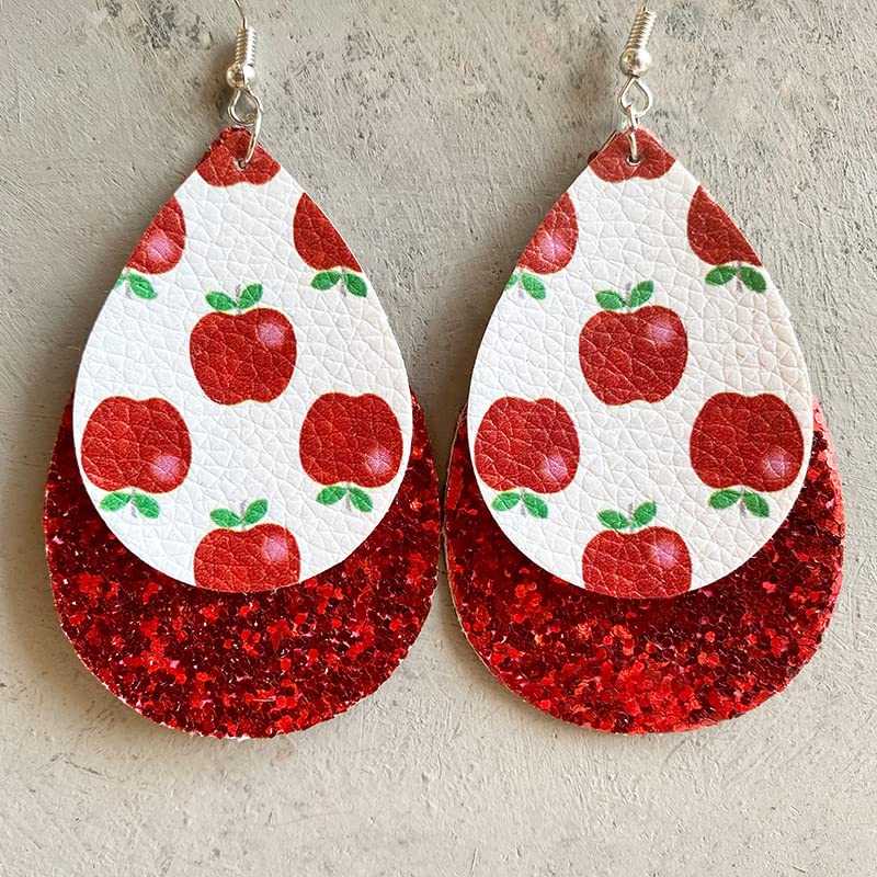Funny Leather Layered Teacher Drop Dangle Earrings Apple Pencil Glitter Teardrop Class Subject Learning for Women Lightweight Teacher Appreciation Graduation Jewelry2