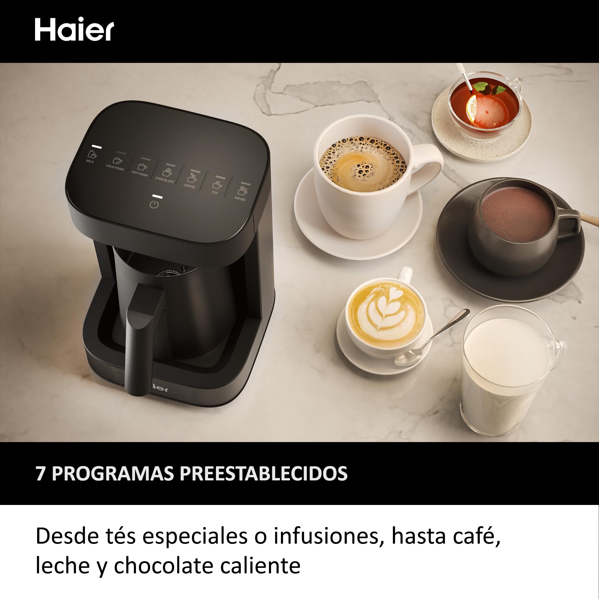 Haier Multi-Bebidas Calientes & Espumador, Programas Múltiples para Café, Chocolate Caliente, Té e Infusiones [I-Master Series 5]