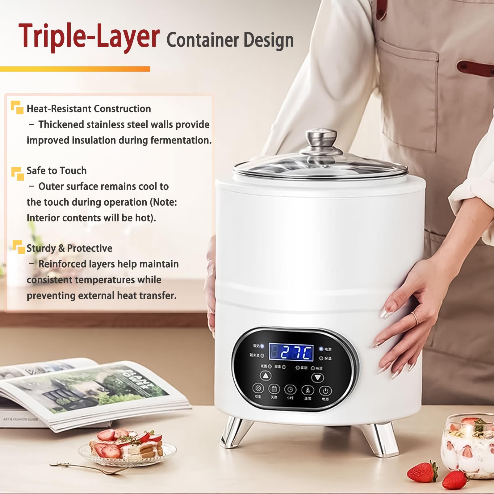 Yogurtera Comercial de 8L/12L con Control de Temperatura 25°C-80°C, Máquina de Fermentación Automática para Yogur y Natto Caseros con Temporizador y Funciones de Seguridad black 8L / 2.1 gal