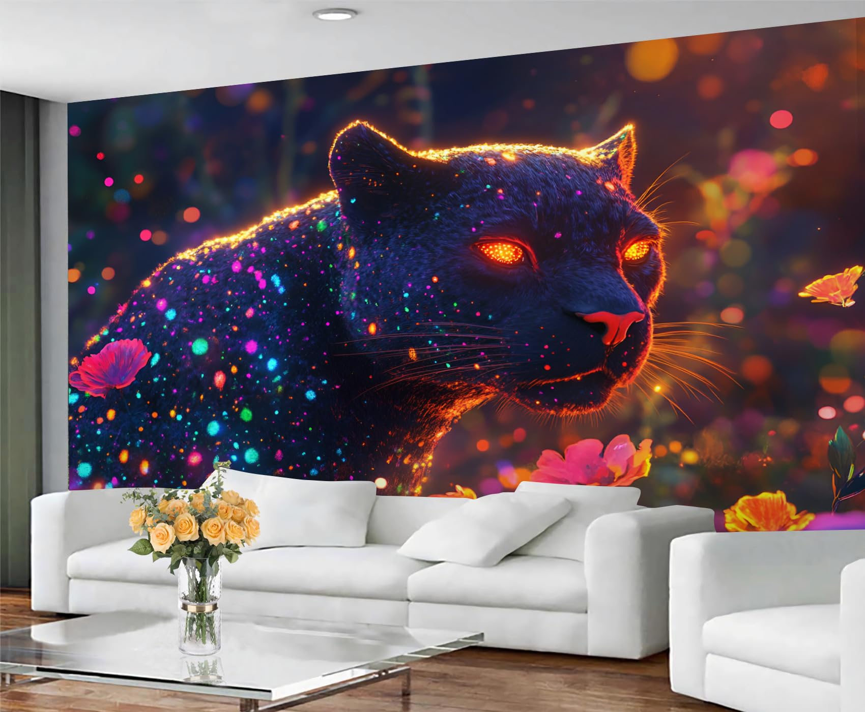 GIVLWF Wallpaper - Black Leopard Home Decor & Mural, Mysterious Cheetah Bedroom Wallpaper, Fantasy Animals Wall Paper for Living Room, Large Wall Mural (Not Self-Adhesive)