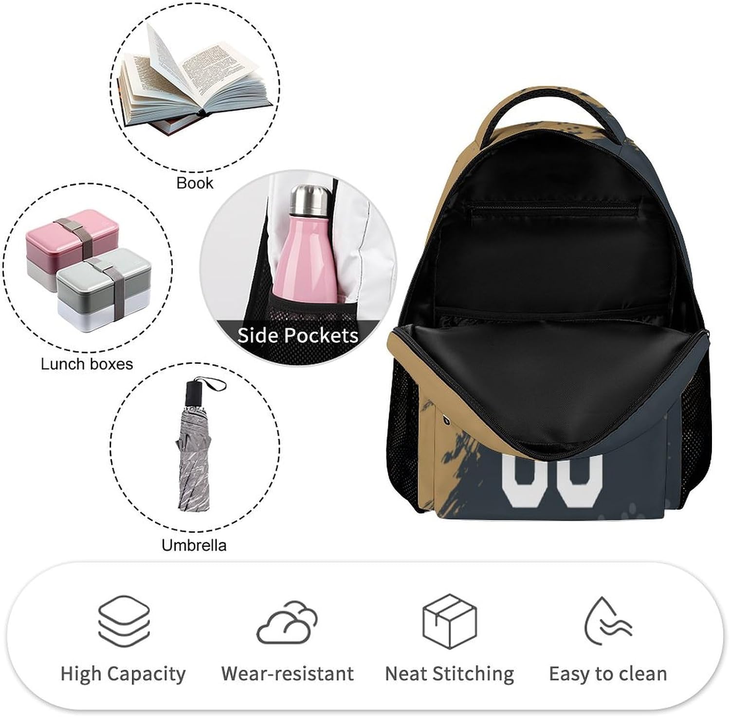 Custom School Backpack High Capacity Student Bag Hockey City Gifts for Kids Backpack Men Women, Add Name & Number