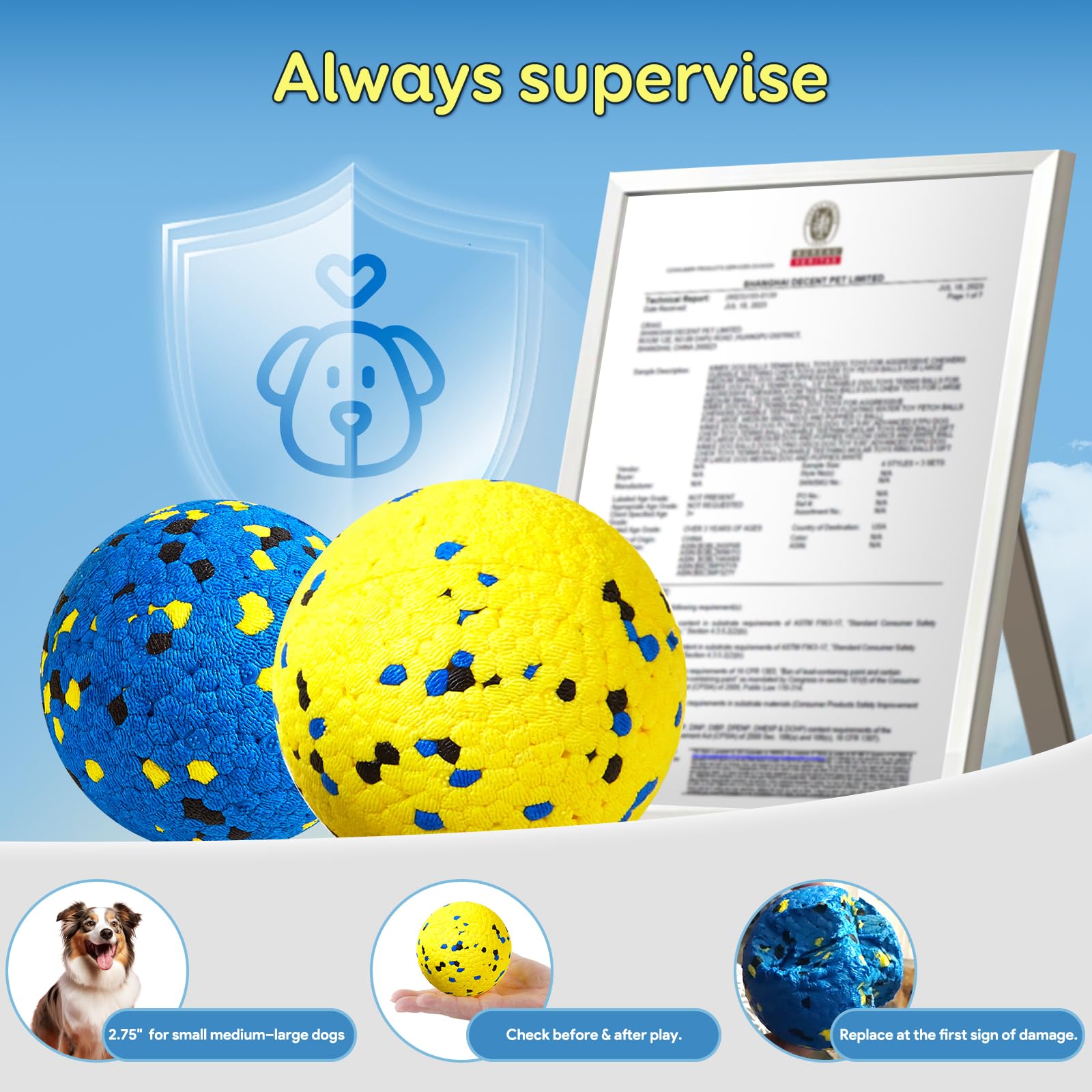 Kimee Balles de Tennis pour Chien - Jouets à mâcher pour Chiens - Jouets de Dentition durables - Jouets à Eau pour Chiens de Petite, Moyenne et Grande Taille (4 balles)