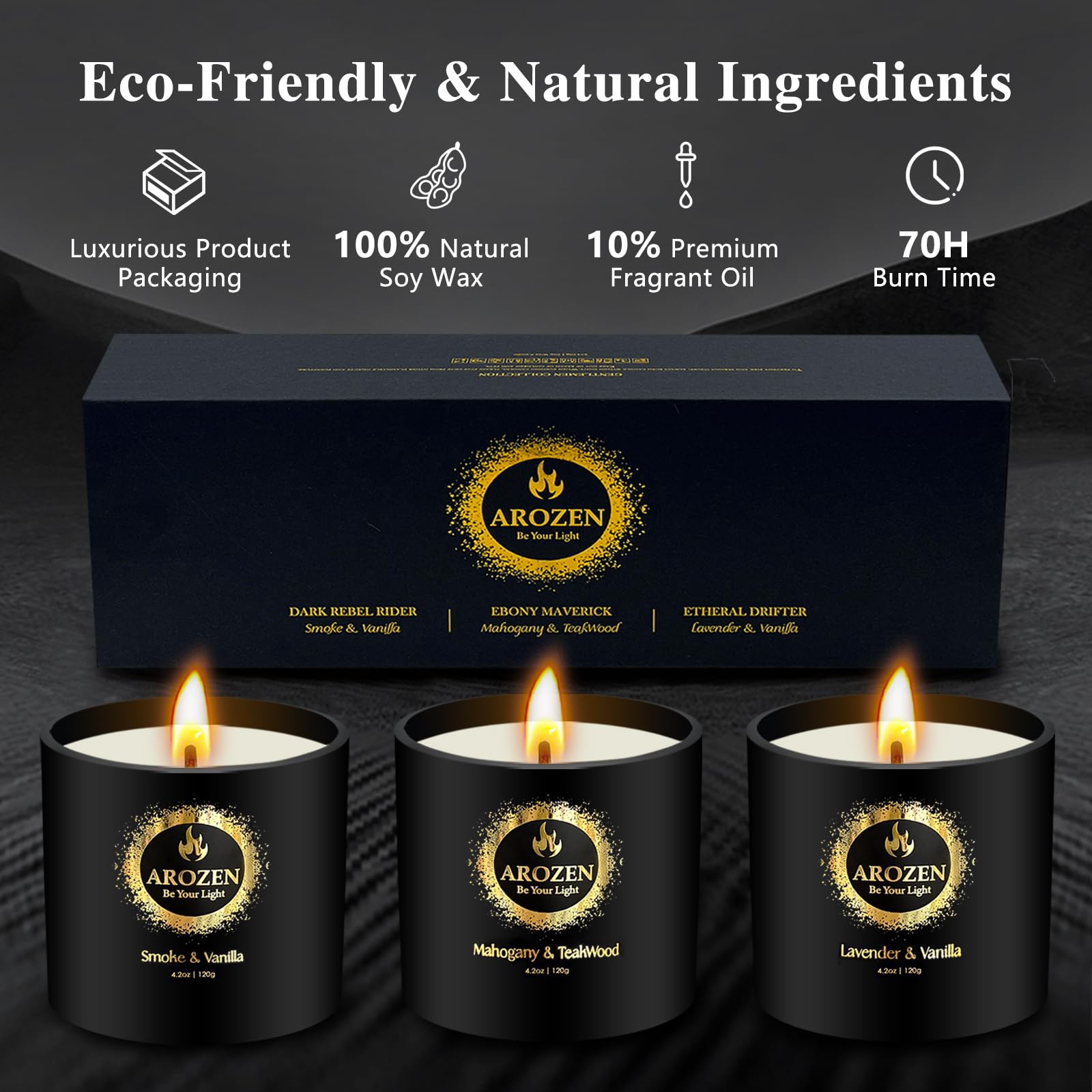 Men's Scented Candles Gift Set - 4 Pack Soy Candles In Leather, Smoke & Vanilla, Oak & Lavender Scents