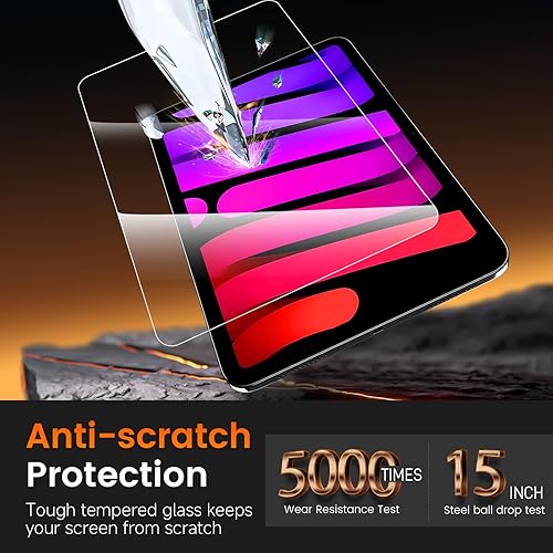 Vista 4 de PandaShield Paquete de 2 para iPad Mini 8.3"(A17 Pro 7ª/6ª Gen 2024/2021)9H+ Protector de Pantalla de Vidrio Templado con Instalación Fácil[Grado