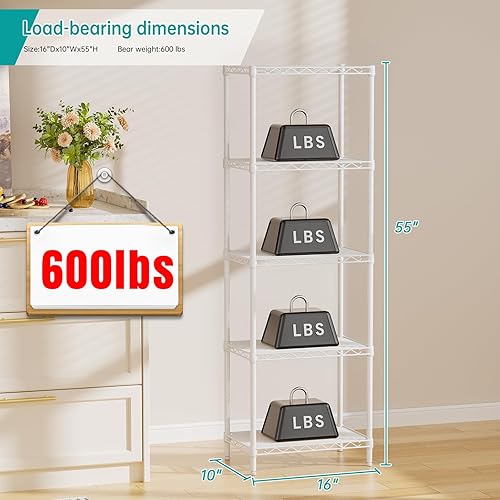 Miniatura 3 de SINGAYE Estante de almacenamiento con 5 estantes de alambre para armario, baño, despensa de metal, cocina, pequeña estantería de garaje,