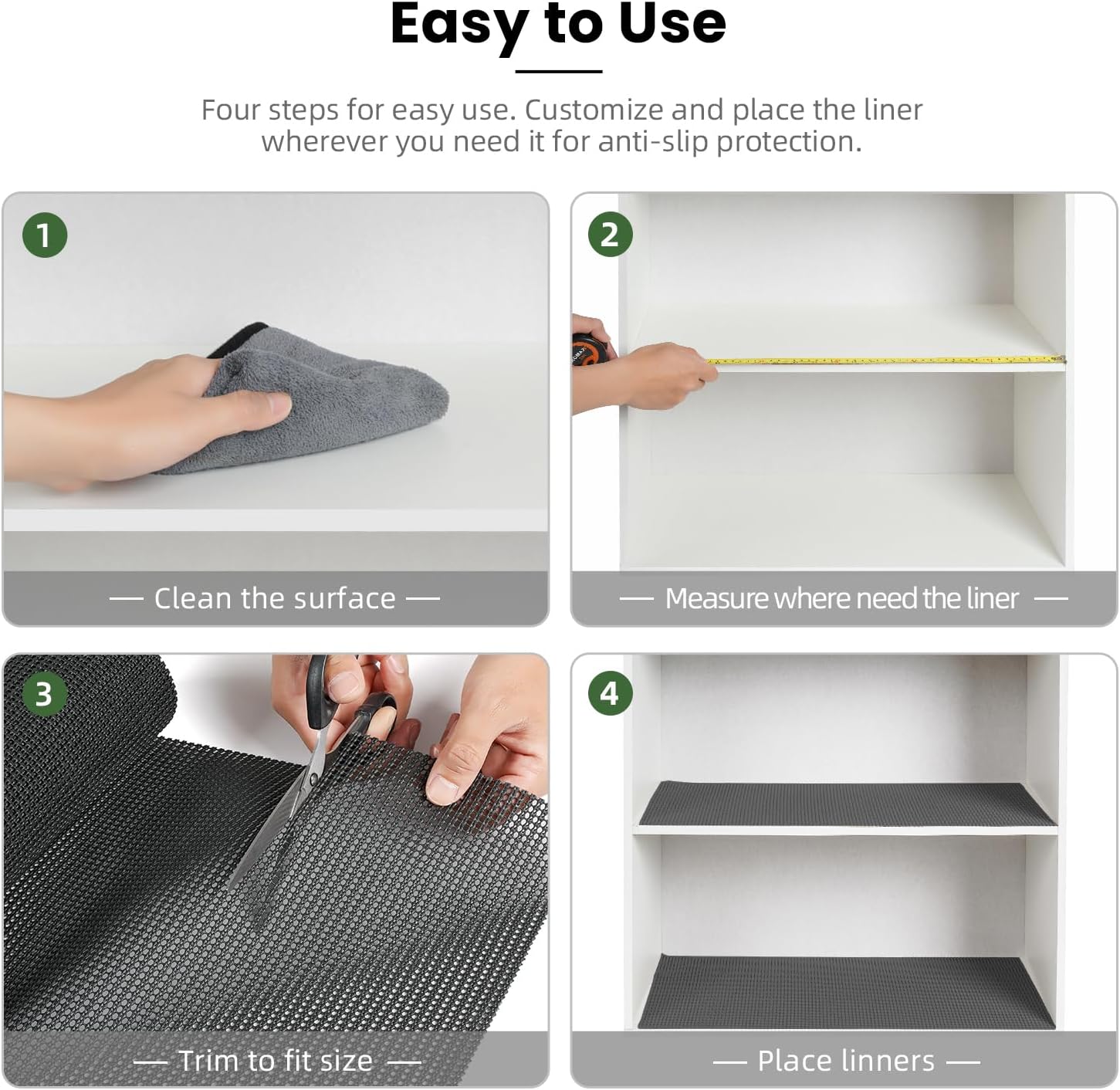 BAGAIL Drawer and Shelf Liner, 12 in X 30 Ft Non-Adhesive Shelf Liners for Kitchen Cabinets, Thick Strong Grip Liners for Desk, Shelves, Bathroom Drawers, Cabinet Protection - Charcoal