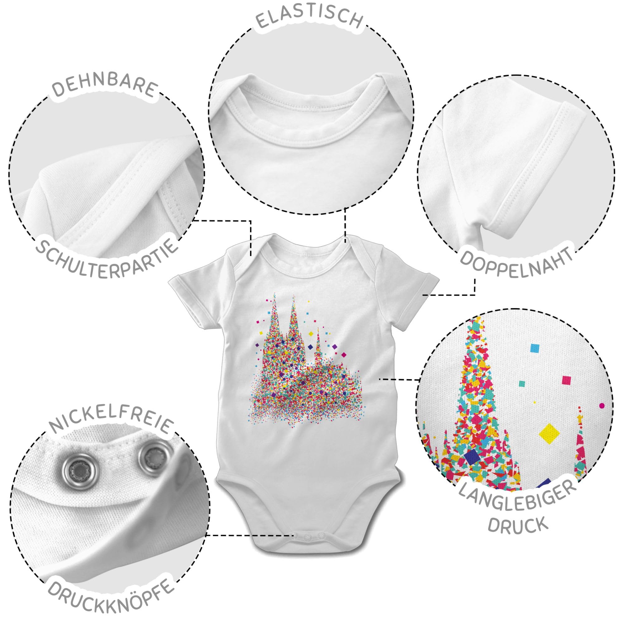 Shirtracer - Baby Body Kurzarm - & - Kölner Dom Konfetti I Karneval I Fasching