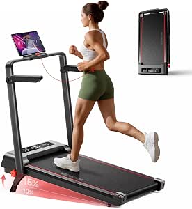 RHYTHM FUN Walking Pad Treadmill with Incline, Foldable Walking Pad with Handle Bar, Compact Walking Treadmill with Low Noise for 300 lbs Weight Capacity Home Office Use