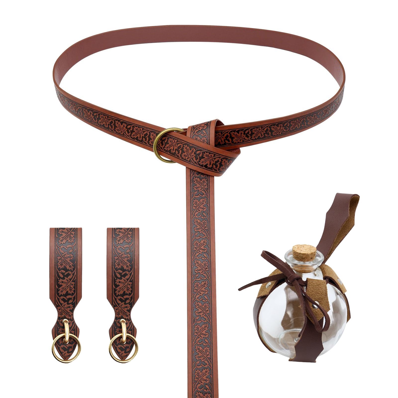 Fpbiagoq Unisex Belt 2 Key Holder Pouch [Fpbiagoq] Medieval Renaissance Costume Set Pu Leather Belt Waist Bag Portion Bottle Skirt For Hiking Halloween Cosplay Medieval Portion Bottle Halloween Accessories Party