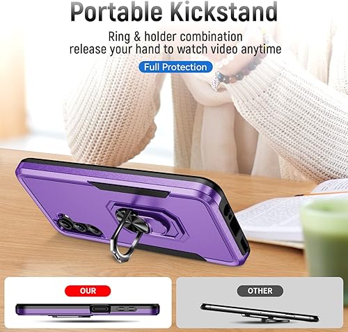 Miniatura 2 de Funda para Samsung Galaxy A14 5G con protector de pantalla con anillo de soporte, resistente protección de grado militar a prueba de golpes para