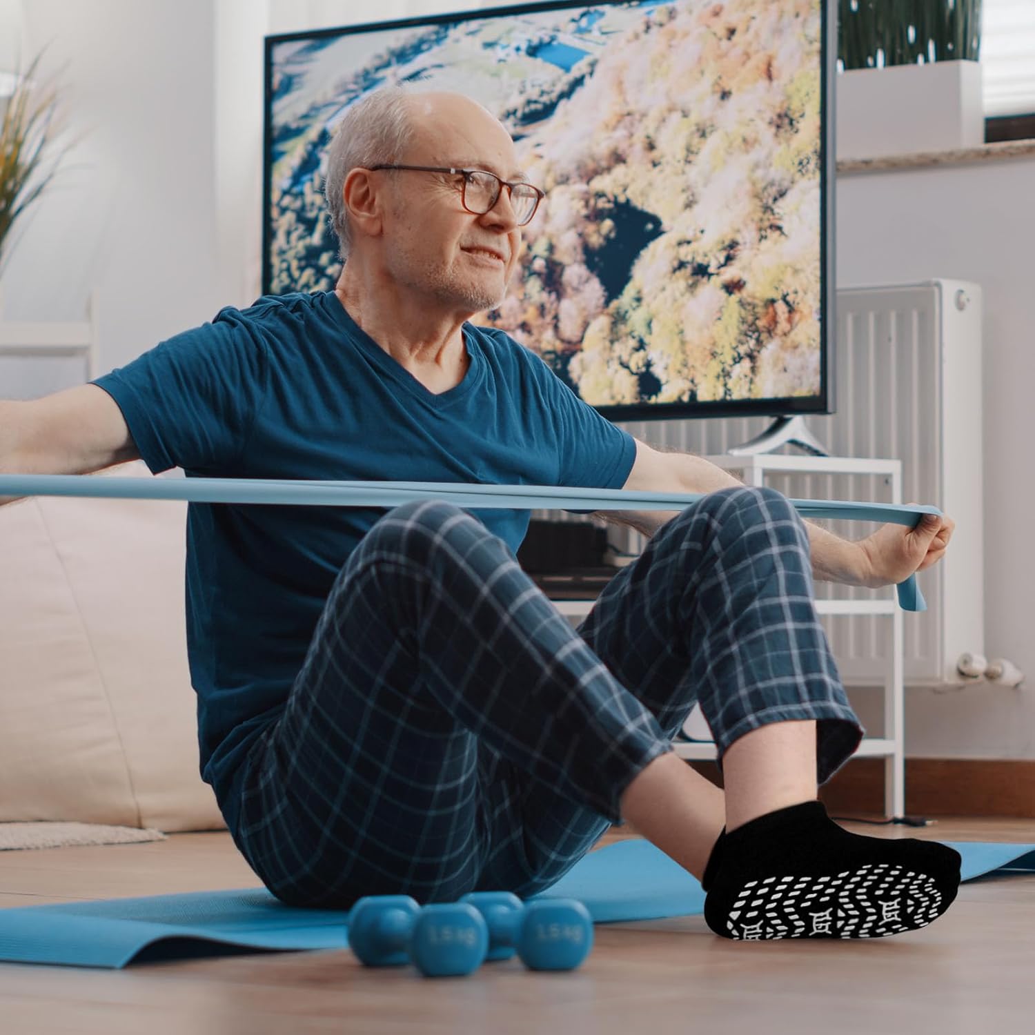 ZAKASA Non-Slip Grip Socks for Men: Non Skid Grippy Socks Anti Slip Gripper for Elderly Hospital Yoga Pilates - Image 3