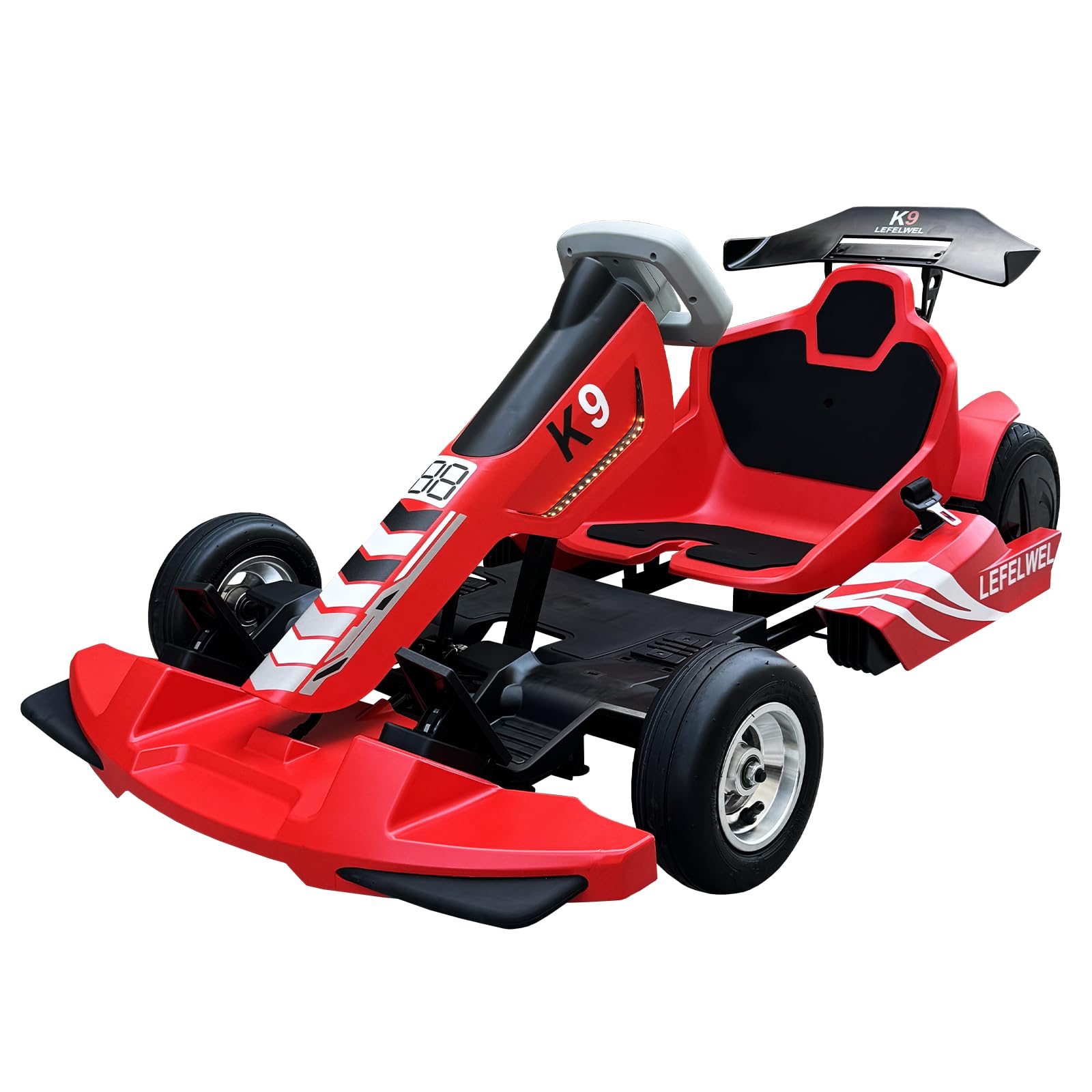 Electric Go Kart Drift Cart with Length Adjustable Seat, LED Lights, Cool Rear Spoiler, 3 Speed Mode with 700W Motors, Max 18.6 MPH, Go Cart Ultimate Drift Experience for Ages 14+