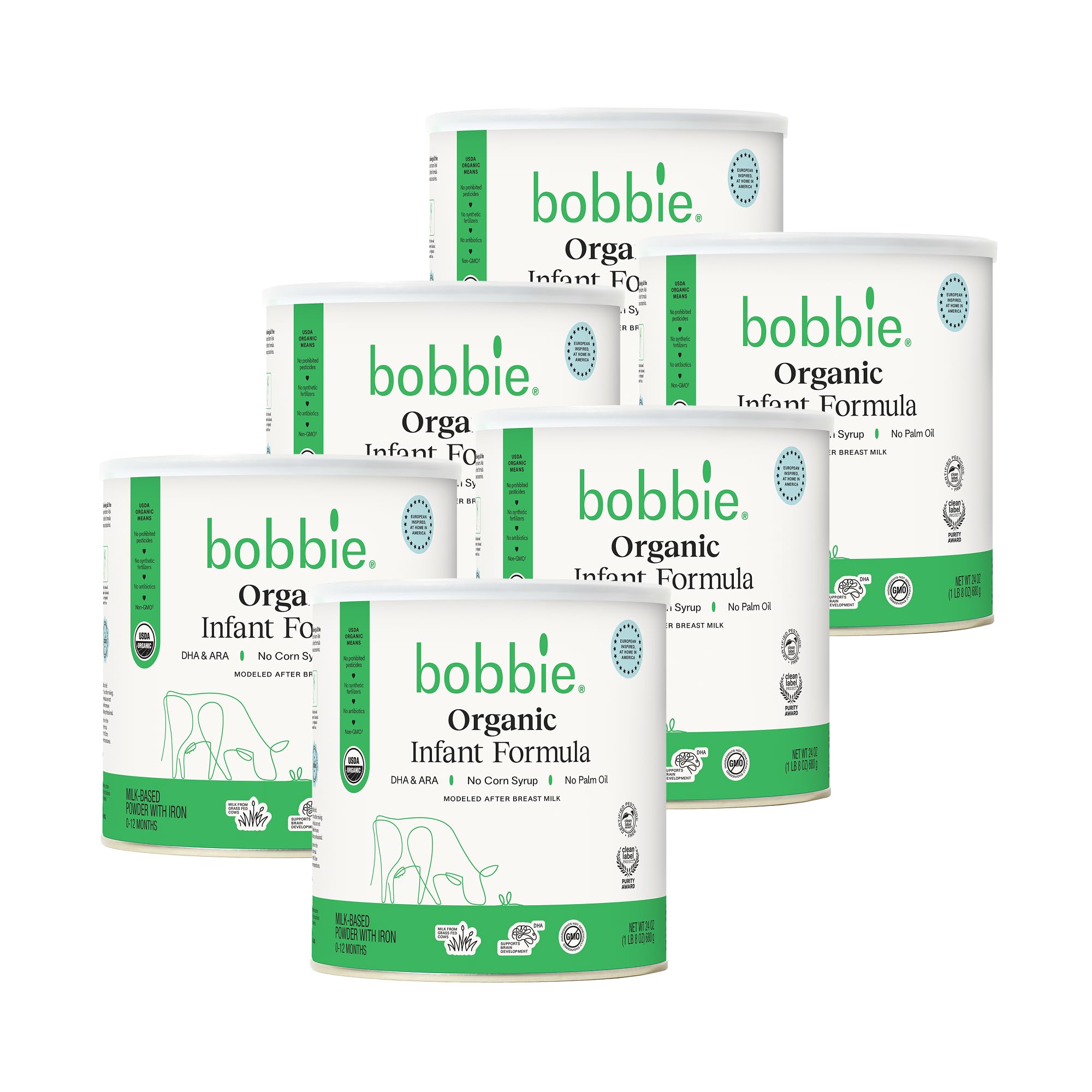 Bobbie Organic Baby Formula, Milk Based Powder, 24 Oz, 6 Pack