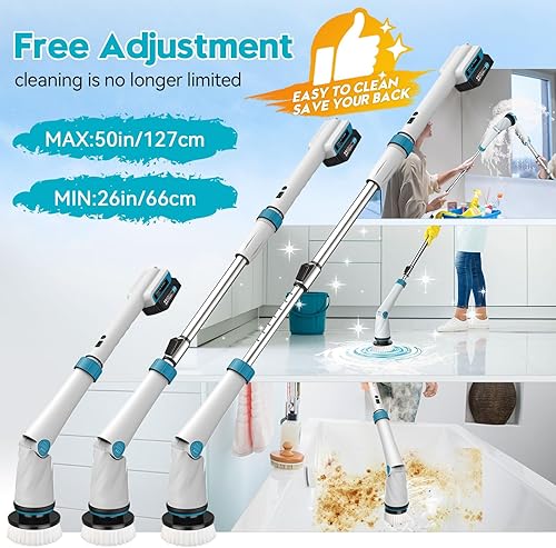 Miniatura 5 de Depurador eléctrico de batería para limpieza de baño, 1200 rpm, 21 V, cepillo giratorio eléctrico para limpieza, limpiador de ducha inalámbrico de