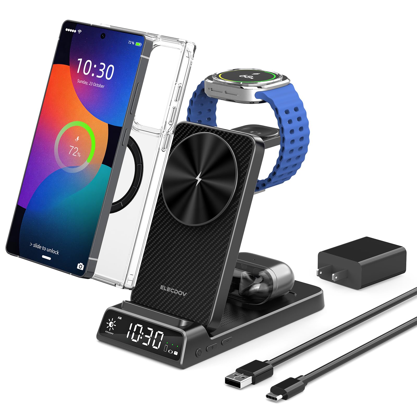 Indukcyjna stacja ładująca do Samsung, 3 w 1 Mag Safe stacja ładująca do Samsung Galaxy S26 Ultra/S25 Ultra/Z Fold/Flip 7, składana ładowarka do zegarka Galaxy Watch Ultra/8/7/6, Galaxy Buds 4/3 Pro