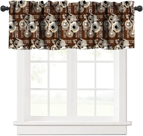 Cenefa de cortina para ventana con temática de café, estilo retro, cenefa para cocina, comedor, cafetería, tienda, comedor, comedor, comedor,
