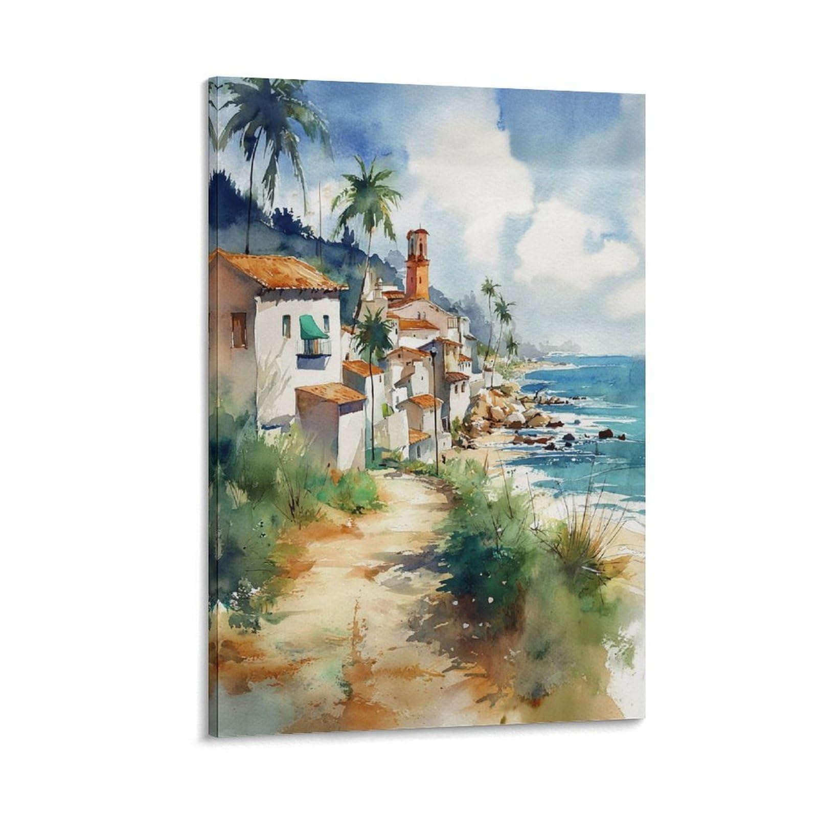 LCYNNH San Juan Puerto Rico Watercolor 20x30inch(50x75cm) Vintage Travel Poster Watercolor Canvas Art
