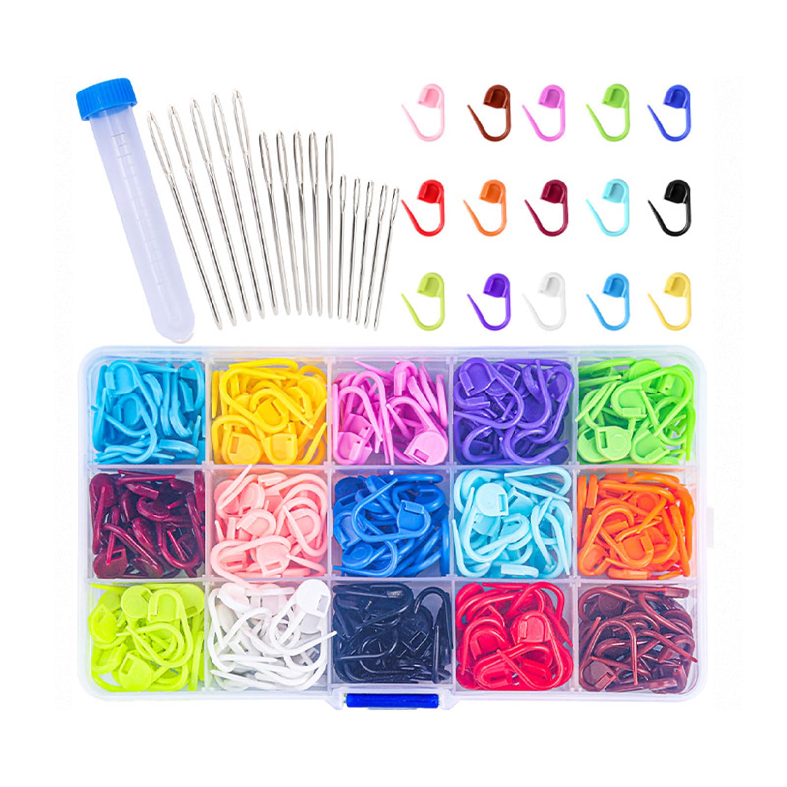 Kalttoy Accessory Includes 600 / 1500Pcs Knitting Marker and 20 / 75Pcs Big Eye Yarn Knitting Needle for Sewing Assorted Color Pins
