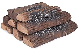GASPRO Ceramic Logs – 10pc Faux Logs for Ventless & Vented Fireplaces