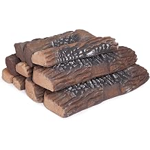 GASPRO Ceramic Logs for Gas Fireplace, 10-Piece Vented Faux Logs for Indoor Natural Gas Fireplace, Large Size