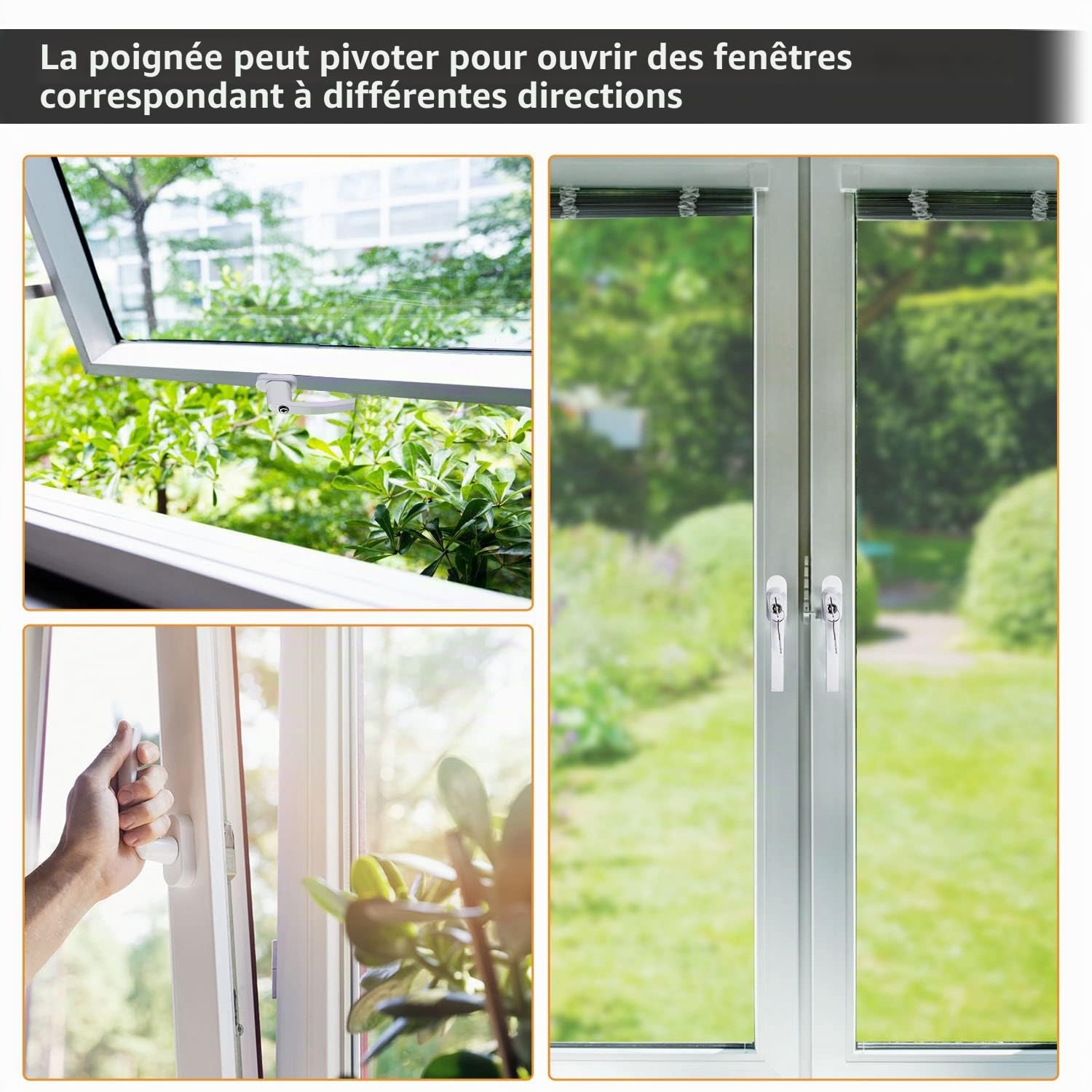 8 poignées de fenêtre verrouillables - Sécurité Enfant - Longueur de la Tige : 35 mm - avec 16 clés - Poignées de fenêtre verrouillables dans la Serrure de fenêtre fermée en Aluminium -Blanc