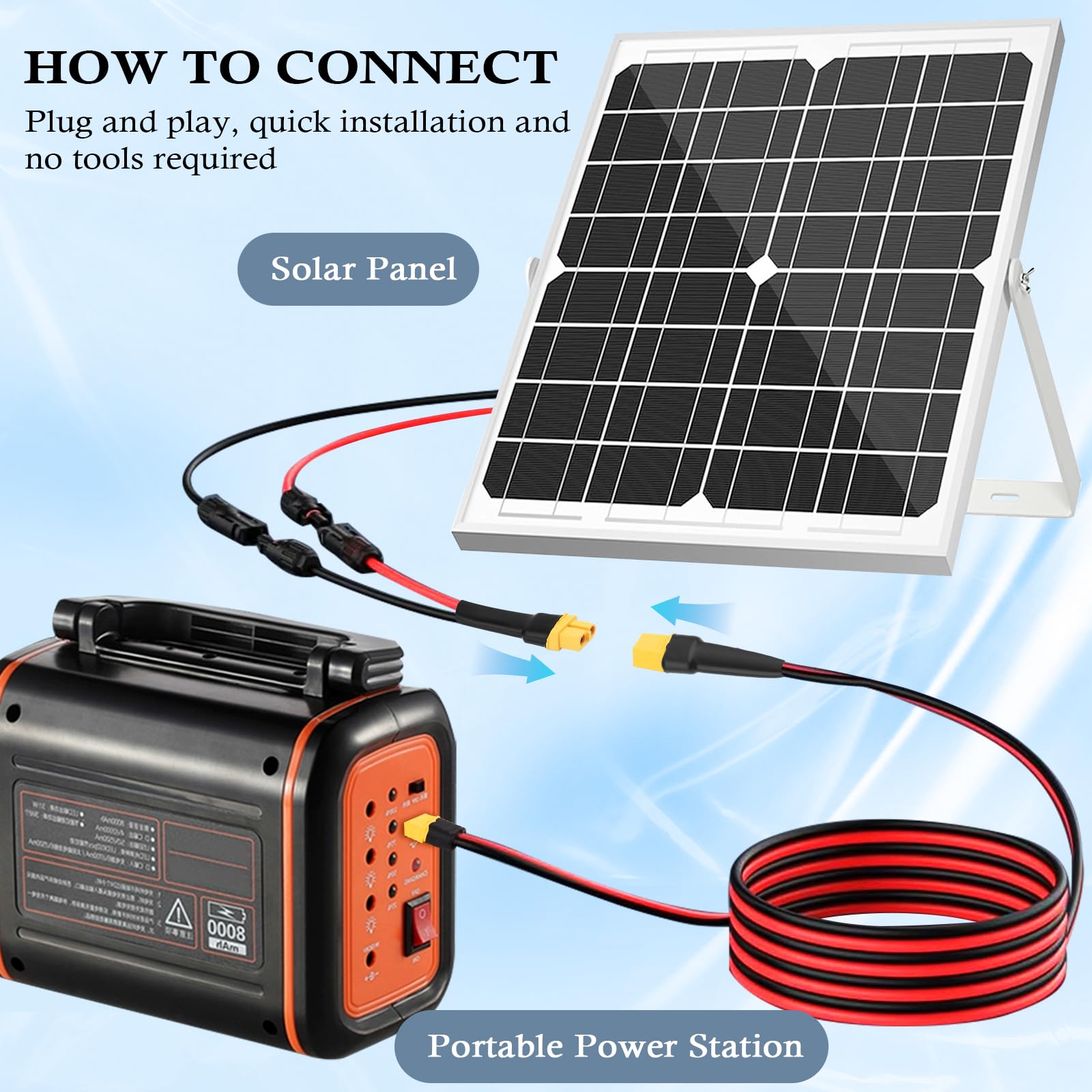 MOOKEERF XT60 - Cable de extensión de 10 AWG de 100 pies XT60 a XT60 con conector macho a hembra para estación de energía portátil, panel solar, batería RC