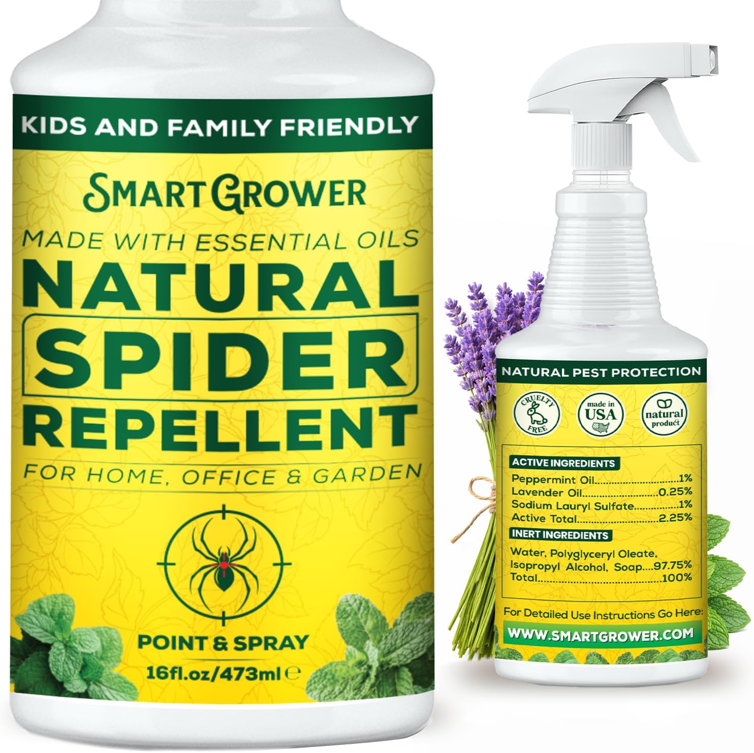 Natural Spider Repellent Spray – Indoor Spider Spray with Peppermint & Lavender, Family & Pet Friendly – Fresh Scent Spider Remover for Bedrooms, Bathrooms, Closets & Corners 16oz Ready to Use