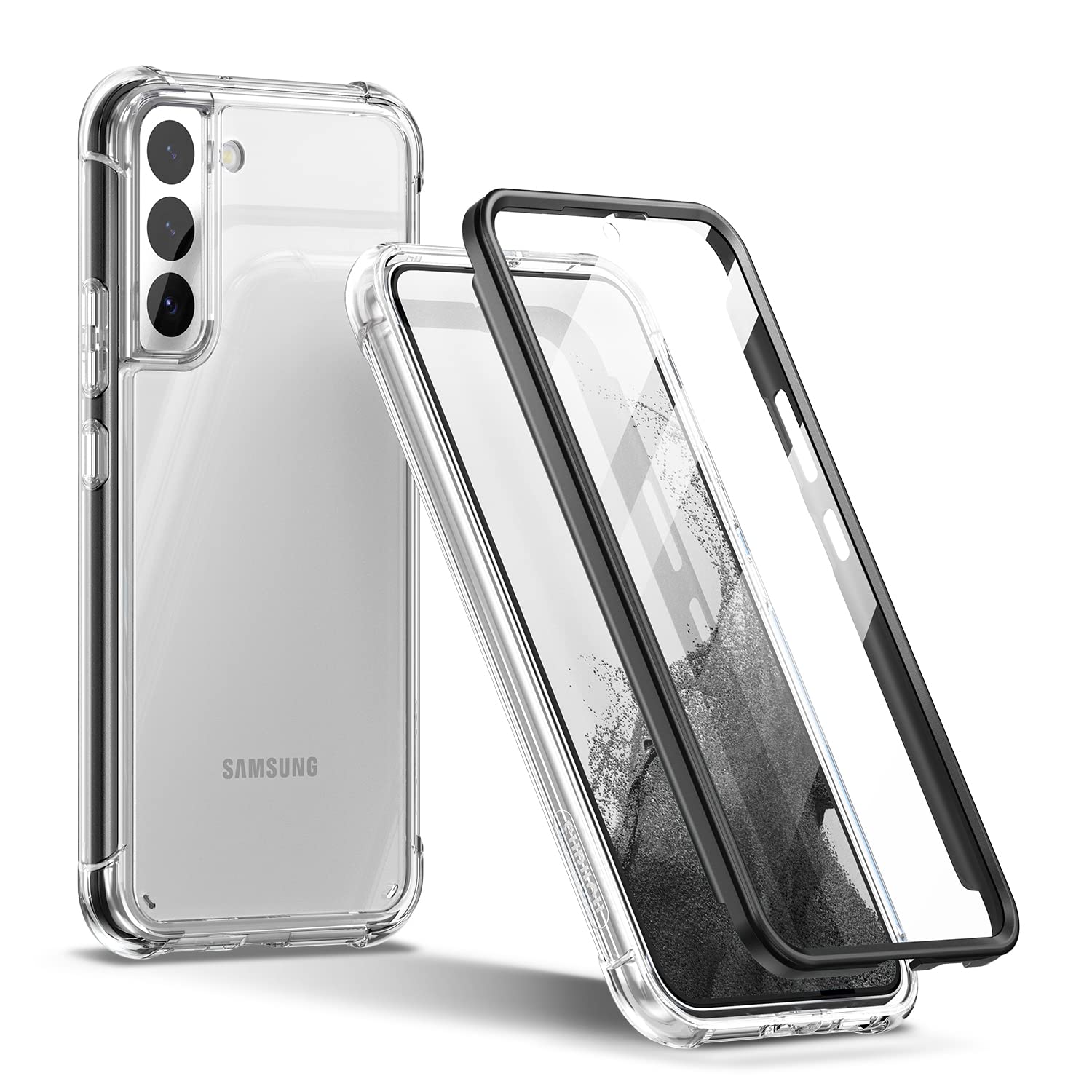 SURITCH for Samsung Galaxy S22+ Plus Clear Case 6.6" (Only), [Built-in Screen Protector] Full Body Protective Hard Shell+Soft TPU Phone Case for Samsung S22 Plus -(Black Edge)