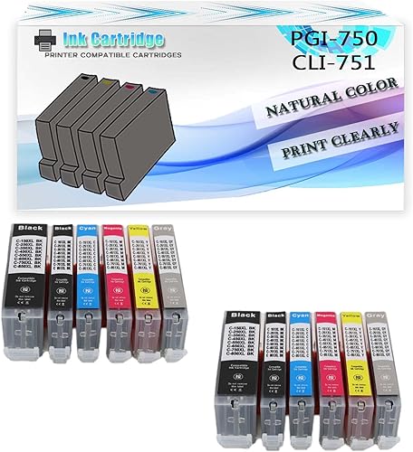 PGI-750BK CLI-751BK C M Y GY Modelo Cartucho de Tinta Reemplazo para Canon MG5470 MG5670 MG6370 MG6470 MG6670 MG7170 MG7570 Impresora 2 Set
