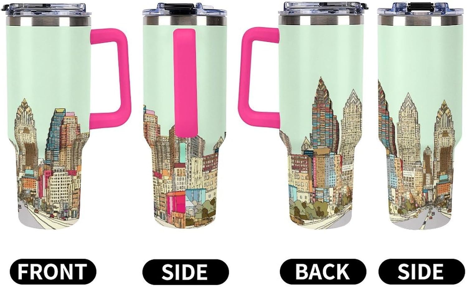 Austin Texas Tumbler Stainless Steel Large Car Cup with Handle&Straw Lid Portable Coffee Cup Leak-proof Water Bottle Insulated Vacuum Travel Mug for Home Outdoor 40oz