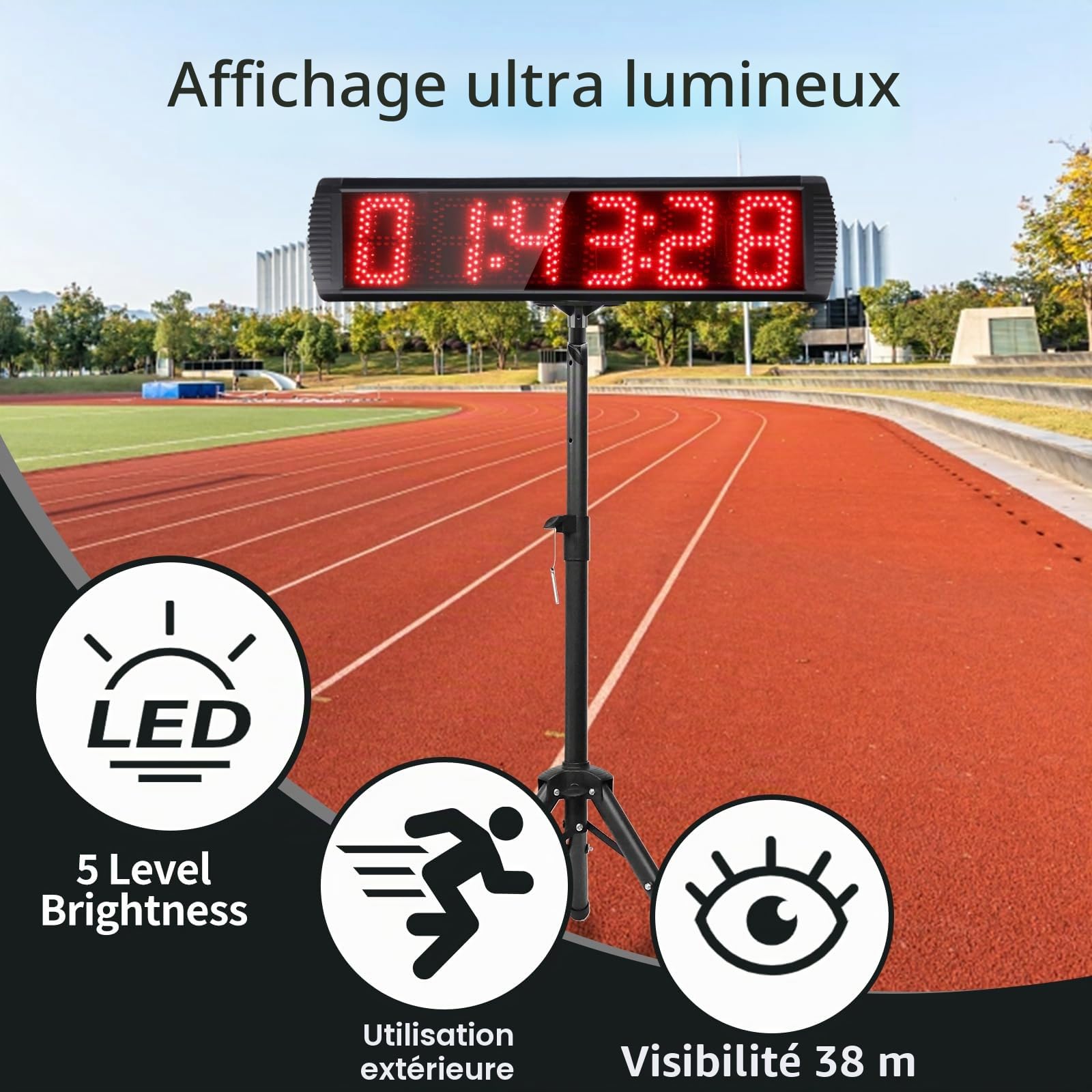 Chronomètre LED pour compétition, minuteur de compte à rebours, minuteur numérique avec bouton, chronomètre sport de 5 pouces avec trépied, compte à rebours/Up Digital Gym Timer Clock pour la maison