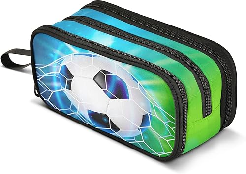 Vista 447 de Estuche para lápices de fútbol y fútbol, estuche grande para lápices para niños y niñas, compartimentos con cremallera, gran capacidad, papelería