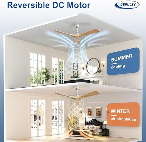 Miniatura 4 de Depuley Ventilador de techo sin luz 52 pulgadas 3 aspas ventiladores interiores y exteriores para patios - Ventilador de techo de madera sin luz
