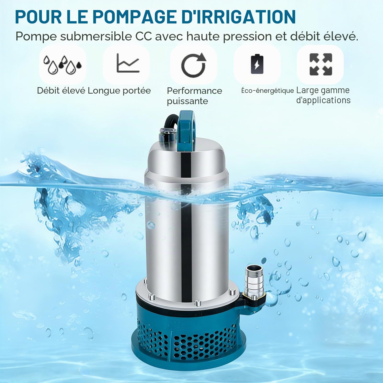 Pompe submersible compatible avec Makita batterie 18V, pompe à eau sans fil avec câble de connexion de 5 m, hauteur de refoulement de 16 m, moteur sans balais (batteries et chargeur non inclus)