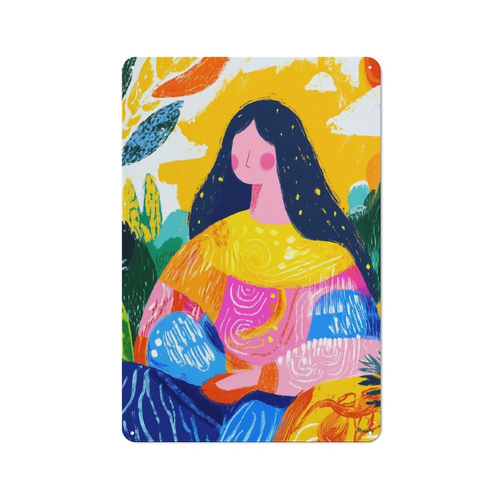 Junmoney Vivid Fauvist Vision Of The Mona Lisa 30X20cm Rustic Metal Wall Sign With For Café Or Home Bar, A Housewarming Gift For Café-Style Decor Fans