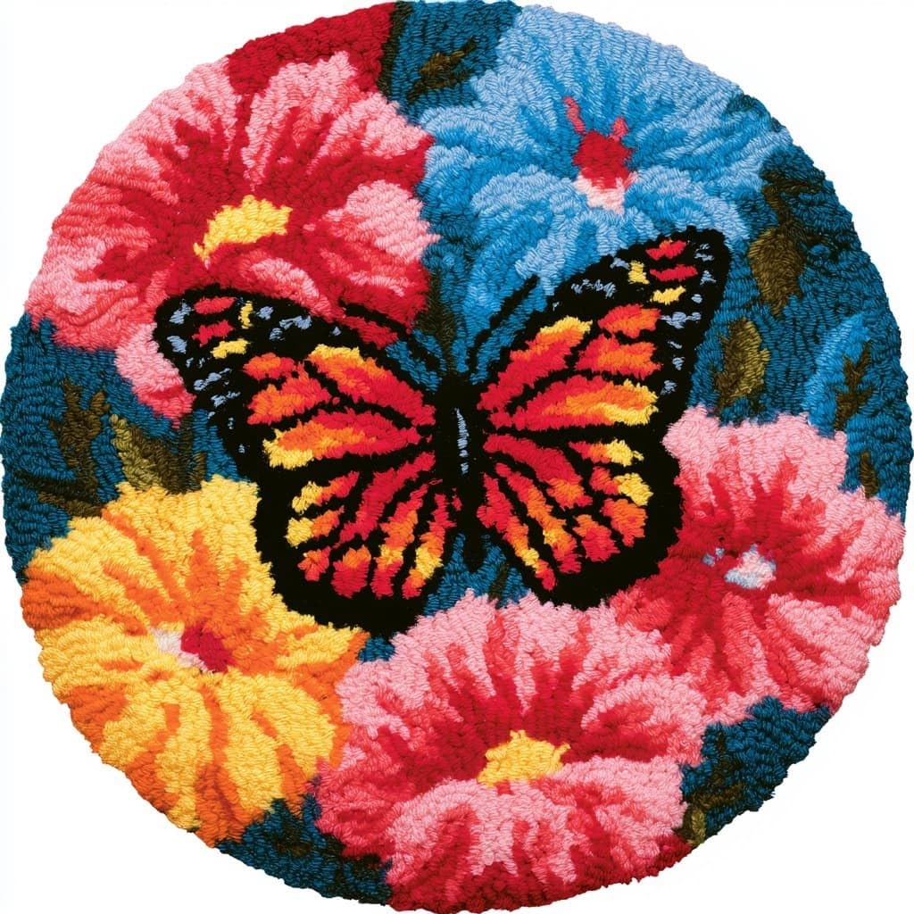 AMBATTERY DIY Latch Hook Rug Kit for Aldult,Butterflies and Flowers