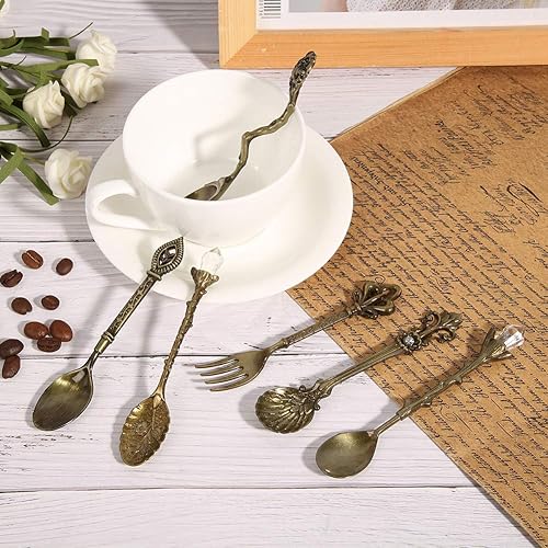 Miniatura 8 de Juego de 6 cucharas para mezclar café de postre, cucharas y tenedores, cubertería, cubiertos, accesorios de cocina para decoración del hogar y