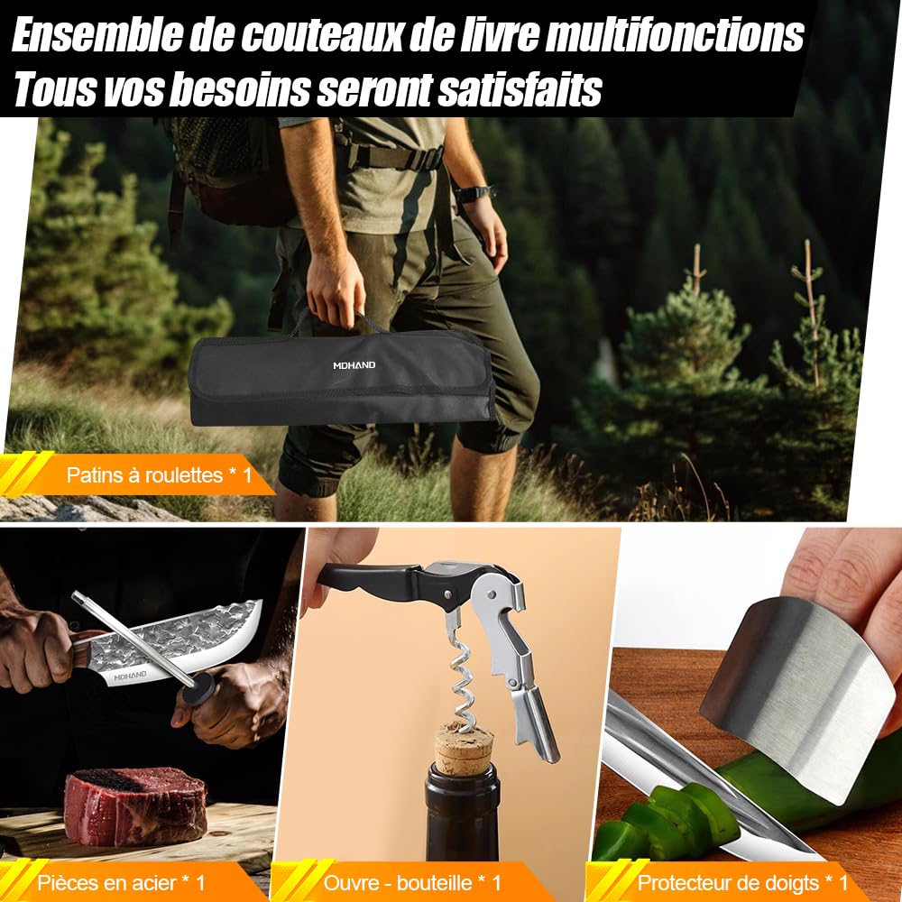 14 Pièces Set Couteaux Et Ustensiles De Cuisine Complet, Couteau Hachoir, Machette, Feuille De Boucher, Pour Cuisine & Camping