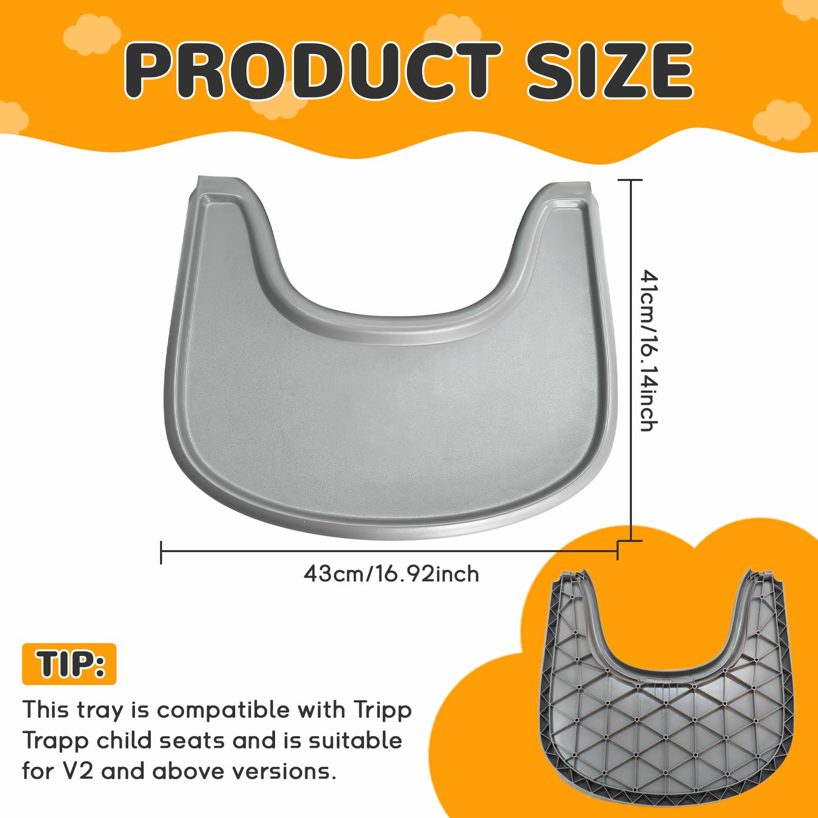 Hochstuhl Essplatte kompatibel mit Stokke Tripp Trapp Stühle, matt schwarz - Hochstuhl Tisch nicht geeignet für Saugtaschen, frei von Bisphenol A. (Mattgrau)