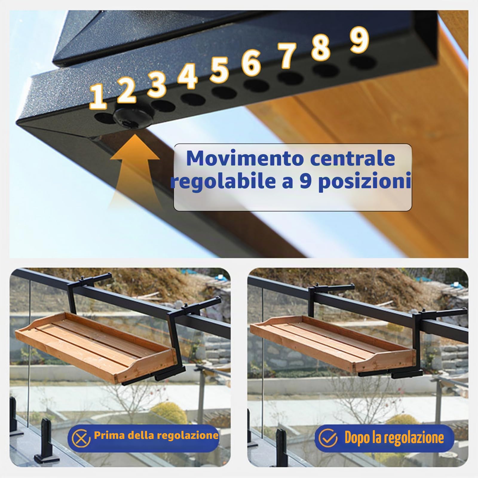Tavolo Tavolino da Ringhiera,Tavolino da Appendere al Balcone,Tavolo con Ringhiera in Legno Regolabile,Struttura di Rinforzo,per Pranzo,Lavoro E Time Libero