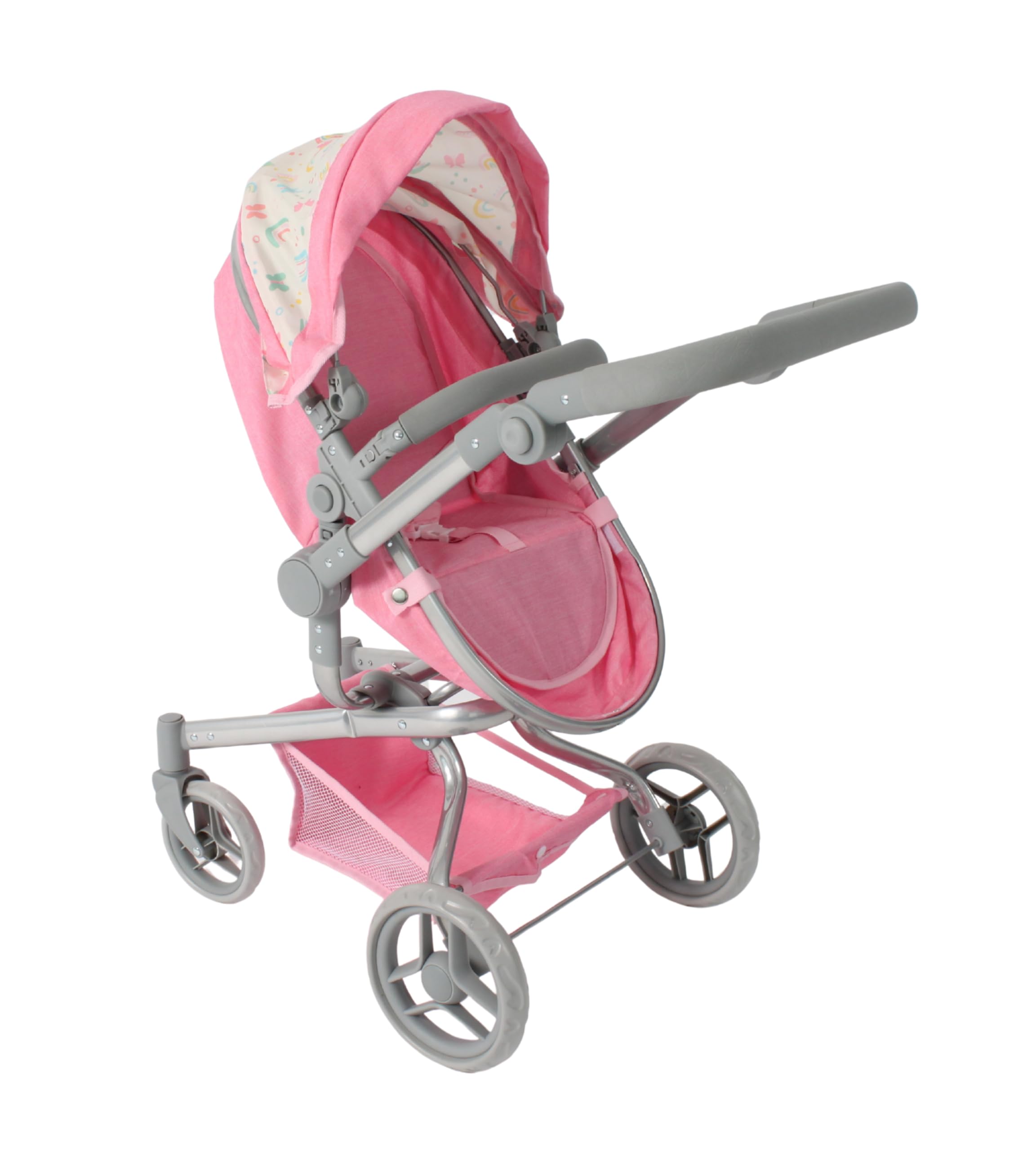 Bayer Chic 2000 Puppenwagen Yolo | 2in1 Schwenkschieber Kombi Regenbogen | Großer 2in1 Kombi-Puppenwagen mit Schwenkschieber & wendbarem Sitz. Regenbogen Rosa, flexibler Griff 46-82 cm.