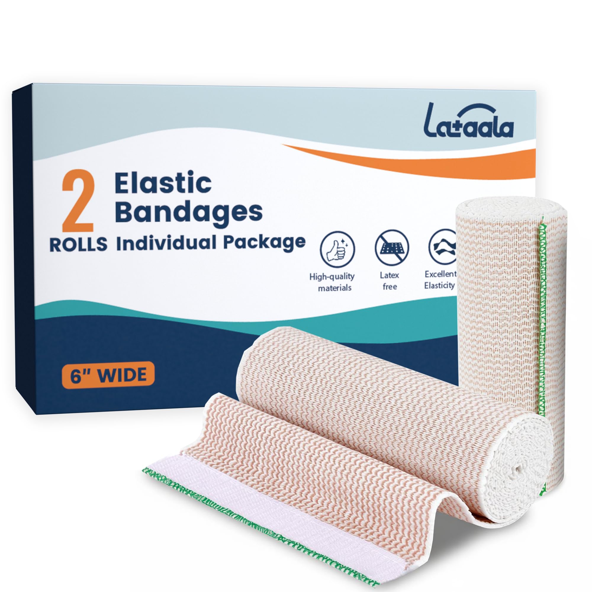 Premium Elastic Bandage Wrap,6" x 2 Pack Cotton Compression Bandage for Legs, Ankle, Knee,Foot,Body,Support & First Aid for Sports,Latex-Free,Reusable Wrap for Sports, Medical, and Injury Recovery