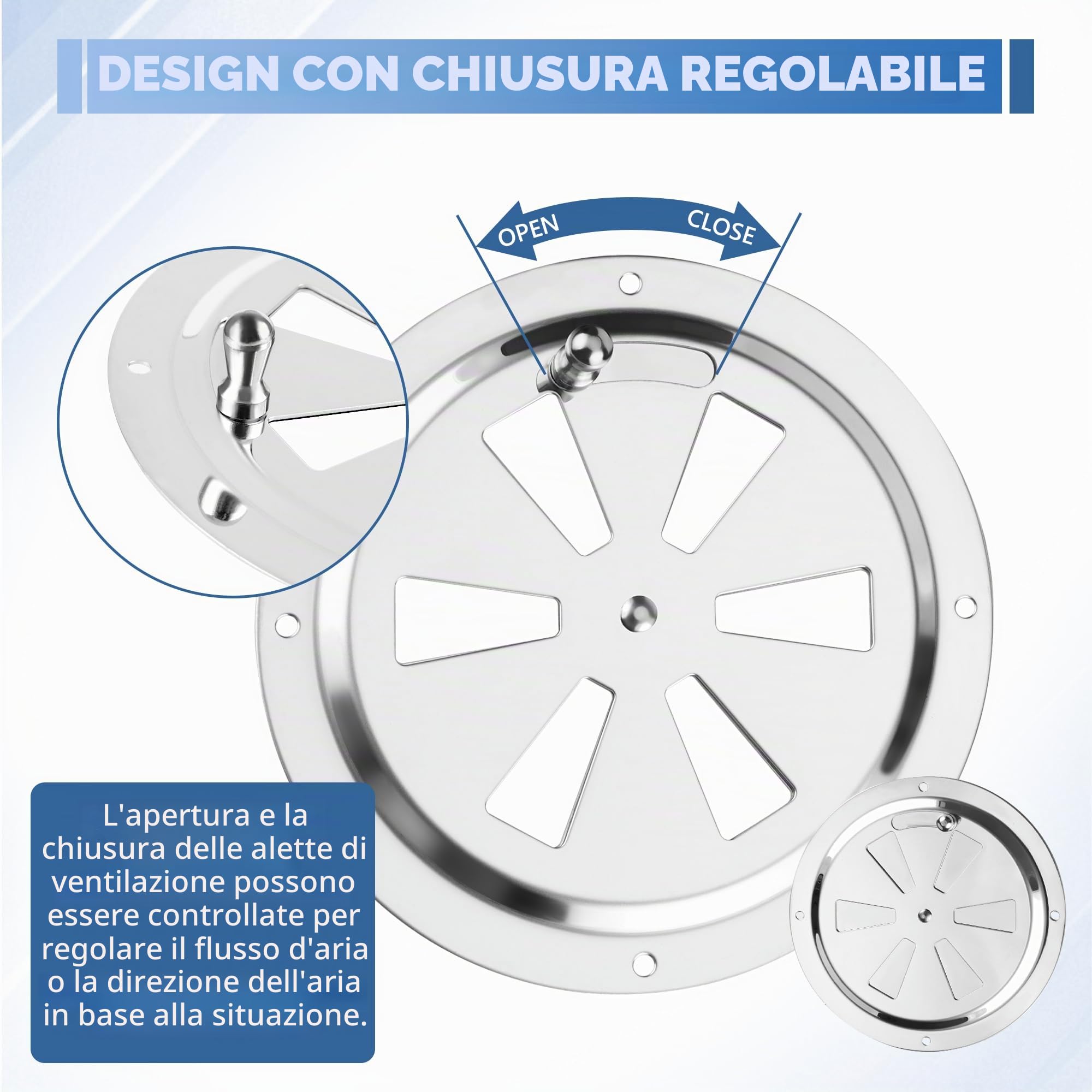 Inossidabile Piastra Di Ventilazione 125mm Griglia Aerazione Regolabile Lamiera Di Ventilazione Rotonda per la Ventilazione della griglia, imbarcazioni, Camper, Case etc