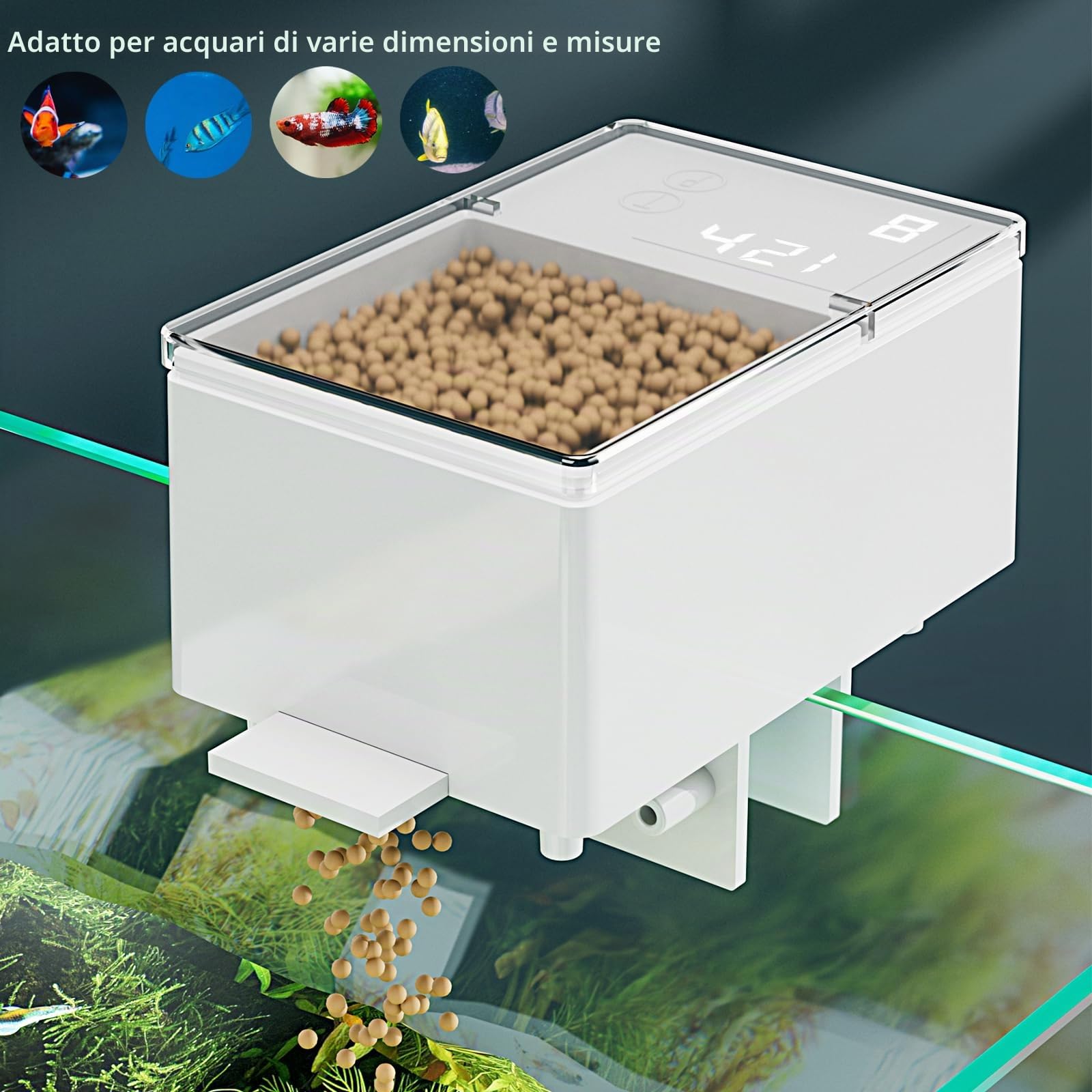 Alimentatore Automatico per Pesci per Acquario 500 ml con Display Digitale Silenzioso